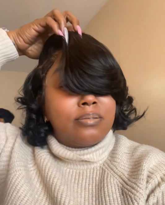 Lauryn Curly Side part Baby hair Bob