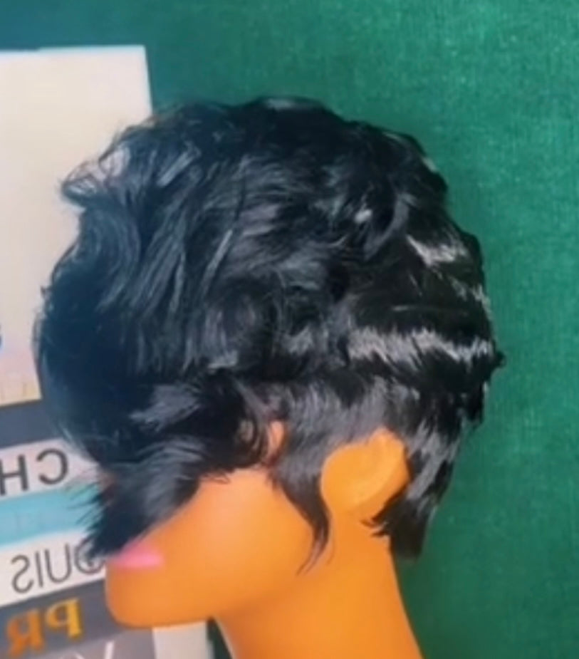 Short messy bang with waves on side n back .